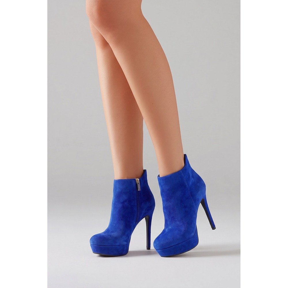 Jessica Simpson Shawley Cobalt Blue Suede Platform Ankle Boots Heels 7.5M